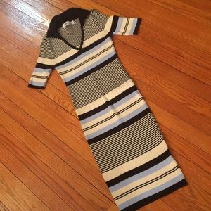 Town  Blk blue &wht ribbed striped dress med